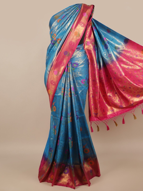 

Pothys Blue & Pink Ethnic Motifs Jute Silk Saree