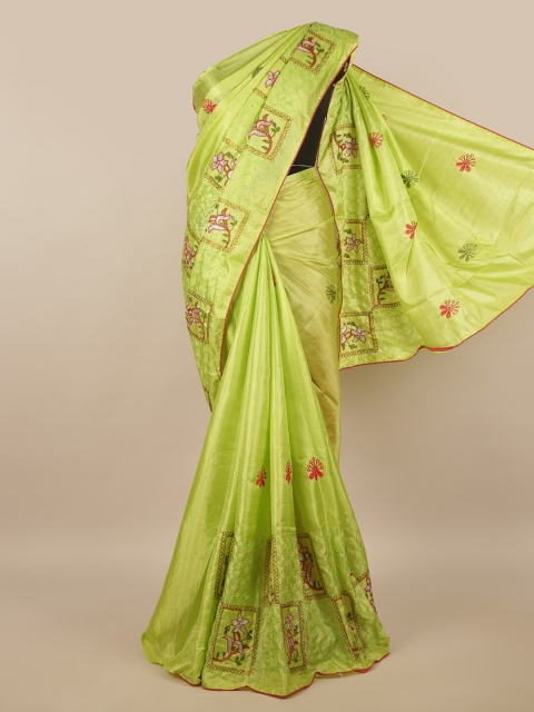 

Pothys Green Embroidered Floral Saree