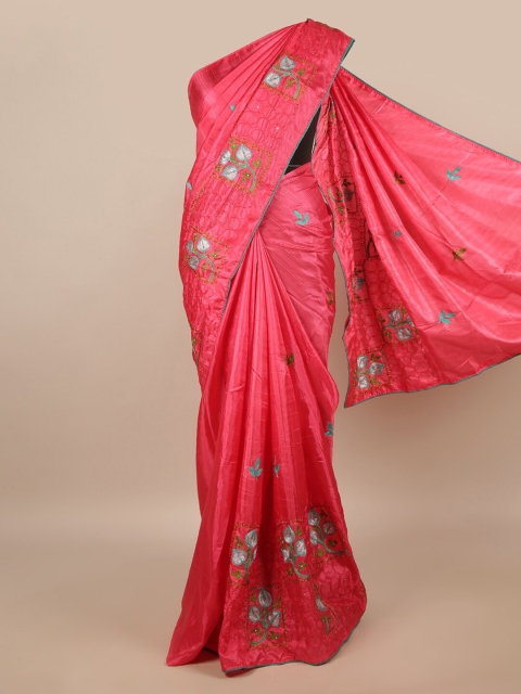 

Pothys Pink & Turquoise Blue Floral Saree