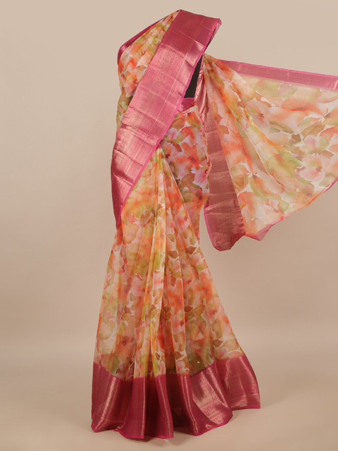 

Pothys Pink & Orange Floral Zari Saree