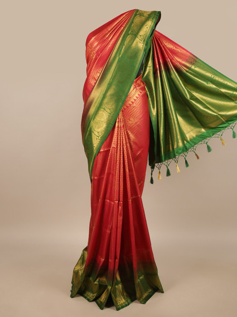 

Pothys Red & Green Ethnic Motifs Jute Silk Saree
