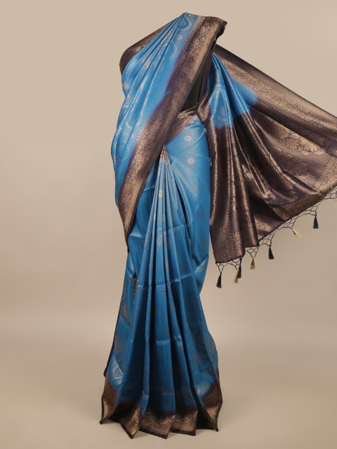 

Pothys Blue & Gold-Toned Woven Design Zari Jute Silk Saree