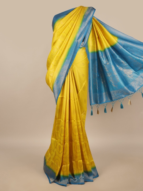 

Pothys Yellow & Blue Ethnic Motifs Zari Jute Silk Saree