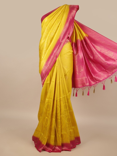 

Pothys Yellow & Pink Ethnic Motifs Zari Jute Silk Saree