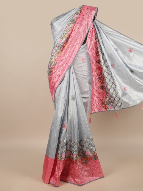 

Pothys Grey & Pink Floral Saree