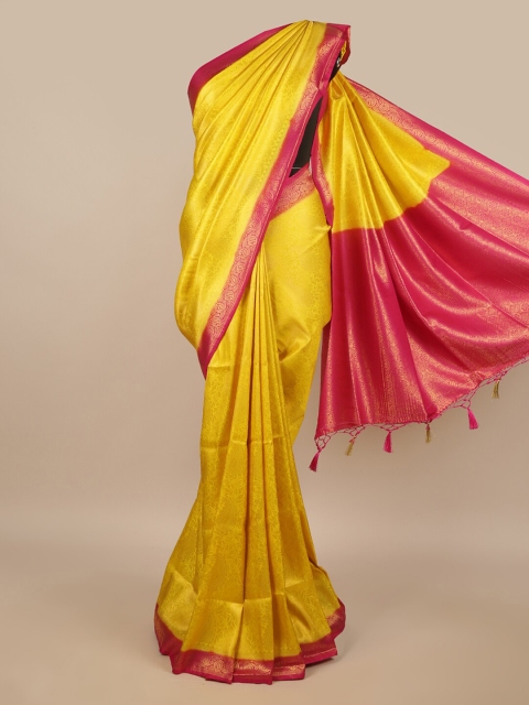 

Pothys Yellow & Fuchsia Ethnic Motifs Zari Jute Silk Saree