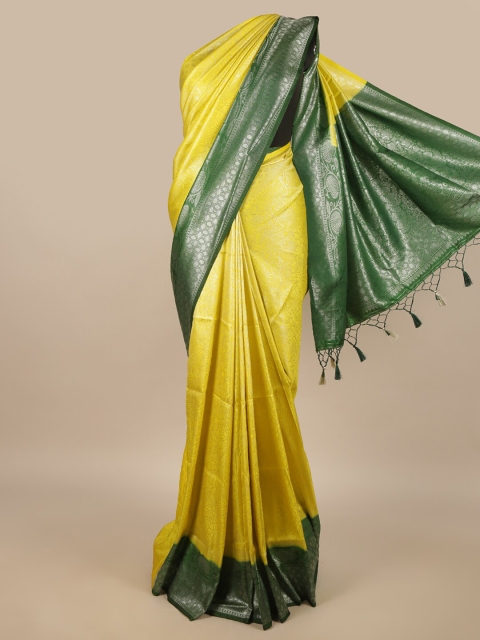 

Pothys Yellow & Green Floral Zari Jute Silk Saree