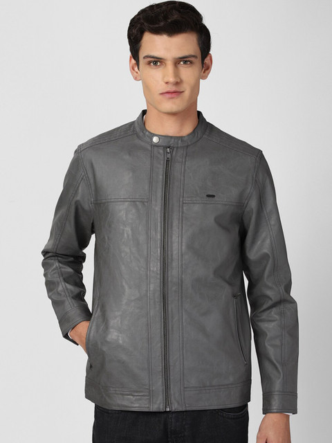 

Peter England Casuals Men Grey Biker Jacket