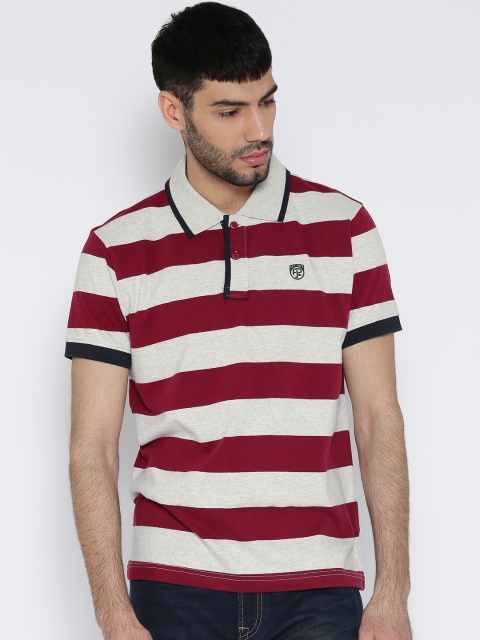 

Pepe Jeans Men Maroon & Grey Melange Striped Polo T-shirt