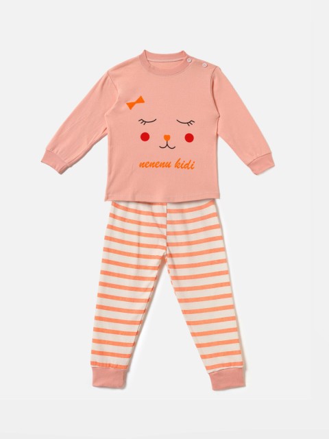 

Hopscotch Girls Pink & Cream-Coloured Printed Night suit