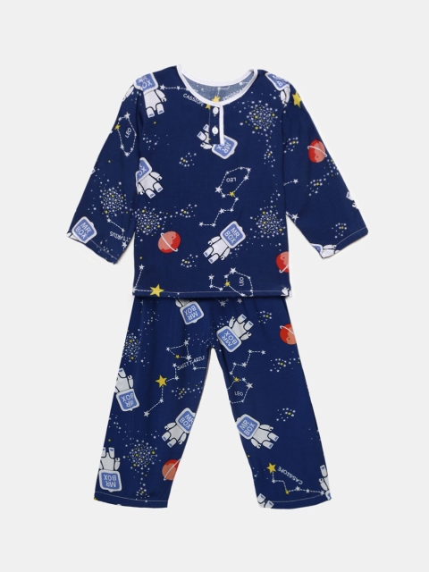 

Hopscotch Boys Blue Printed Night suit