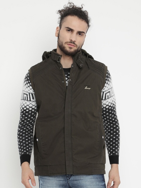 

V2 Value & Variety Men Olive Green Geometric Lightweight Tailored Jacket