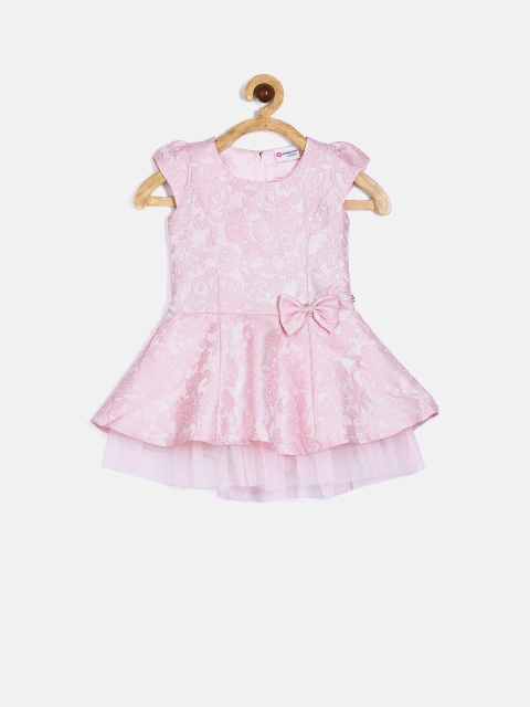 

Peppermint Girls Pink Self-Design Drop-Waist Dress