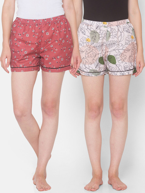 

FashionRack Women Pack of 2 Printed Cotton Lounge Shorts, Brown