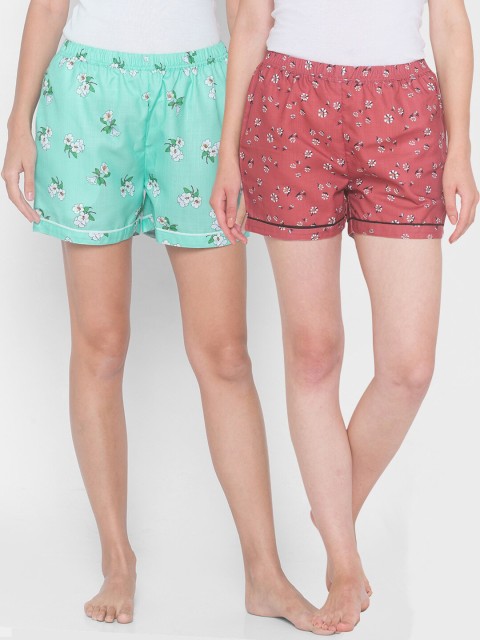 

FashionRack Women Pack of 2 Brown & Blue Cotton Printed Lounge Shorts