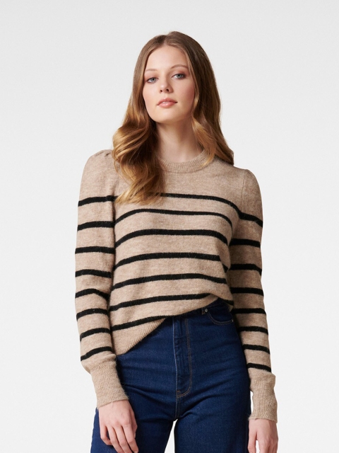 

Forever New Women Beige & Black Striped Cardigan