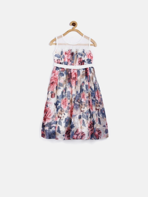 

Peppermint Girls Grey & Pink Floral Print Fit & Flare Dress