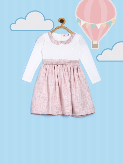 

Peppermint Girls Pink & Off-White Self-Design Fit & Flare Dress