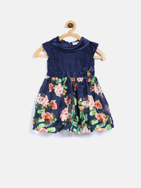 

Peppermint Girls Navy Blue Fit & Flare Printed Dress
