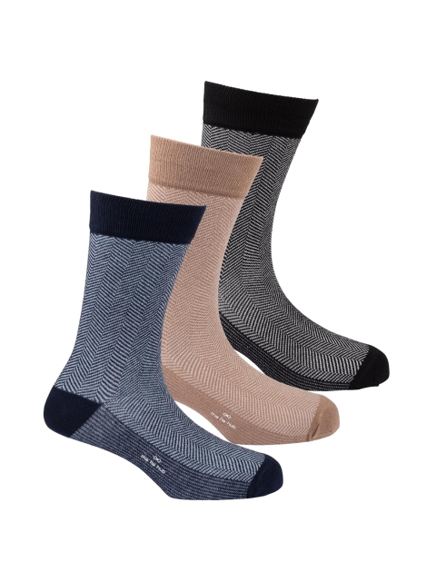 

The Tie Hub Men Pack Of 3 Calf Length Striped Socks, Black