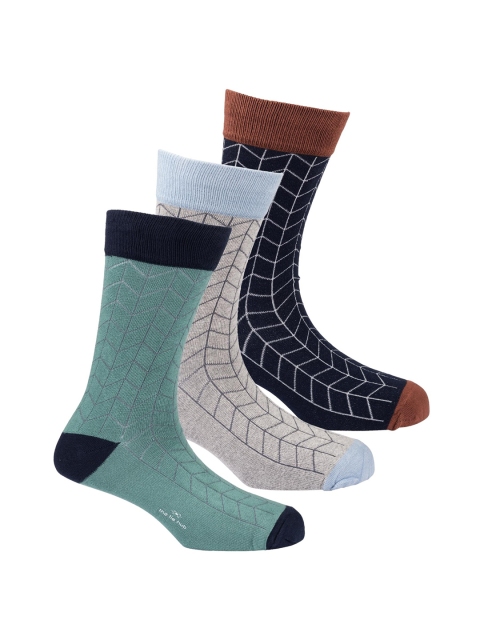 

The Tie Hub Men Pack Of 3 Calf Length Striped Socks, Black