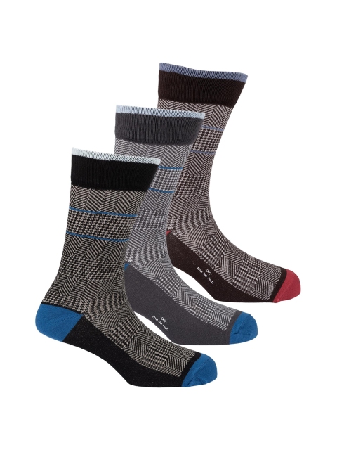 

The Tie Hub Pack of 3 Men Striped Calf-Length Socks, Grey