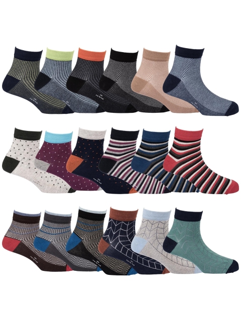 

The Tie Hub Men Pack Of 18 Patterned Ankle-Length Socks, Blue