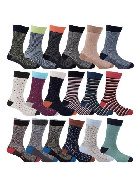 

The Tie Hub Men Pack Of 18 Patterned Calf-Length Socks, Blue