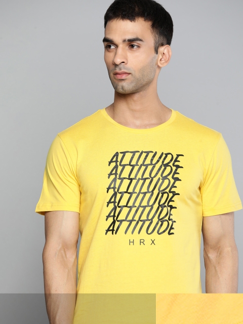 

HRX By Hrithik Roshan Lifestyle Men Pack of 2 Bio-Wash Typography Printed Tshirts, Yellow