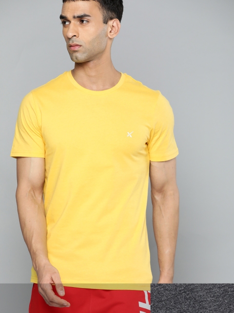 

HRX By Hrithik Roshan Lifestyle Men Pack of 2 Bio-Wash Typography Tshirts, Yellow