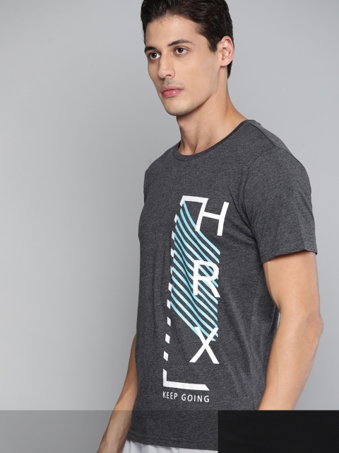 

HRX by Hrithik Roshan Men Pack of 2 Printed T-shirt, Charcoal
