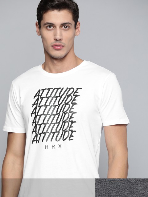 

HRX By Hrithik Roshan Lifestyle Men Pack of 2 Bio-Wash Typography Tshirt, Grey