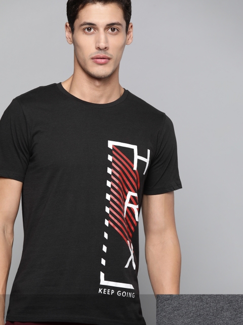 

HRX By Hrithik Roshan Lifestyle Men Pack Of 2 Bio-Wash Brand Carrier Tshirt, Black
