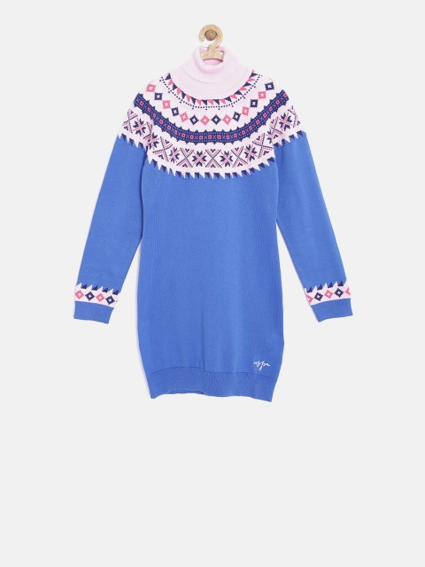 

U.S. Polo Assn. Kids Girls Blue Patterned Sweater Dress