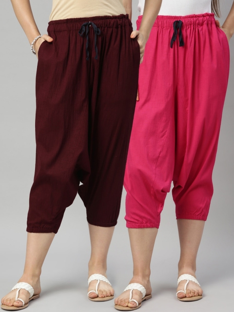

Kryptic Women Pack Of 2 Solid Loose-Fit Harem Pants, Pink