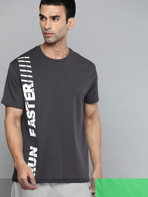

HRX by Hrithik Roshan Men Pack of 2 Charcoal Grey & Green Printed Running T-shirt