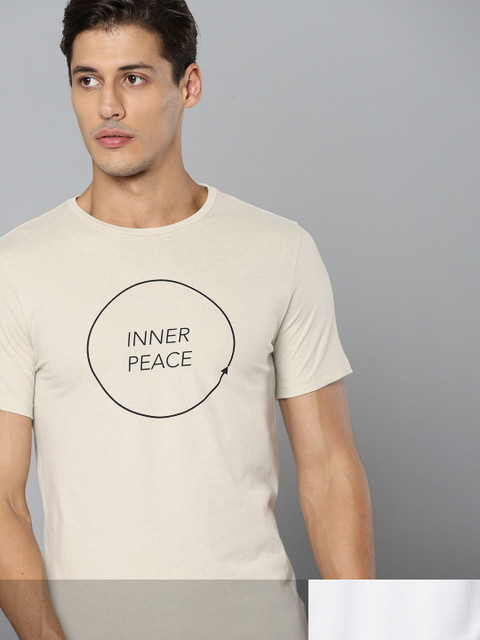

HRX By Hrithik Roshan Yoga Men Pack of 2 Beige & White Printed Tshirt