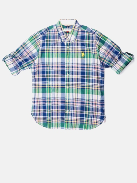 

U.S. Polo Assn. Kids Boys Green Regular Fit Checked Casual Shirt