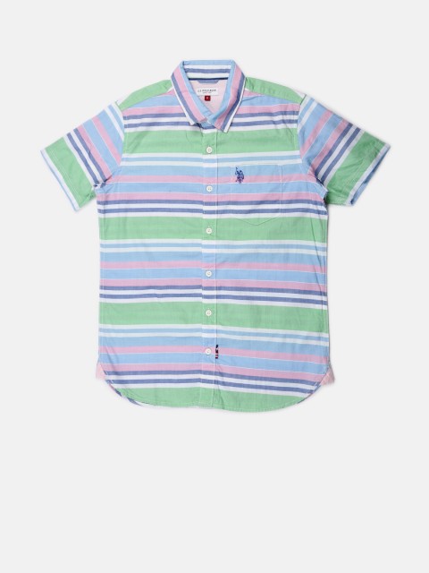 

U.S. Polo Assn. Kids Boys Green Striped Casual Shirt
