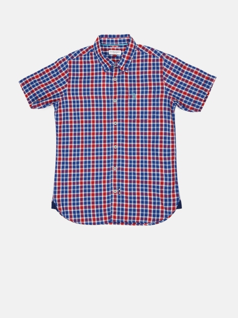 

U.S. Polo Assn. Kids Boys Red Regular Fit Checked Casual Shirt, Blue