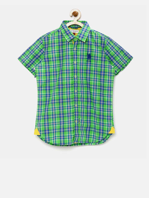 

U.S. Polo Assn. Kids Boys Green Regular Fit Checked Casual Shirt