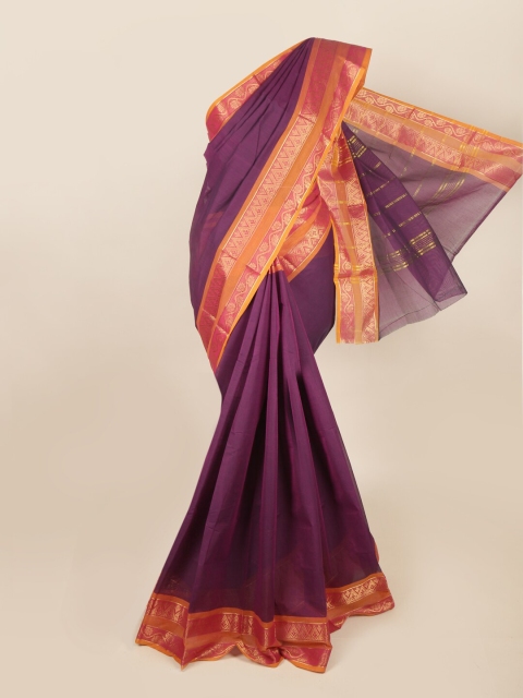 

Pothys Violet & Fuchsia Ethnic Motifs Cotton Blend Zari Saree