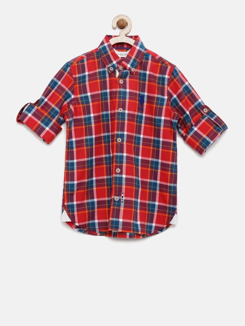 

U.S. Polo Assn. Kids Boys Red Regular Fit Checked Casual Shirt