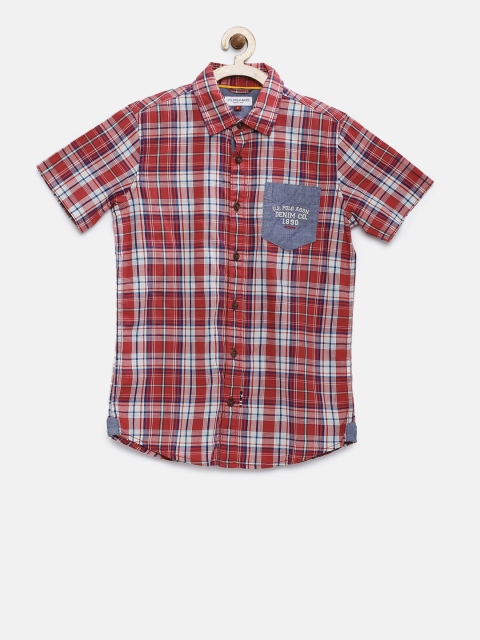 

U.S. Polo Assn. Kids Boys Red Regular Fit Checked Casual Shirt