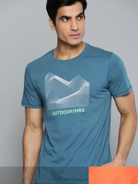 

HRX By Hrithik Roshan Men Pack of 2 Printed Training & Outdoor Tshirt, Teal