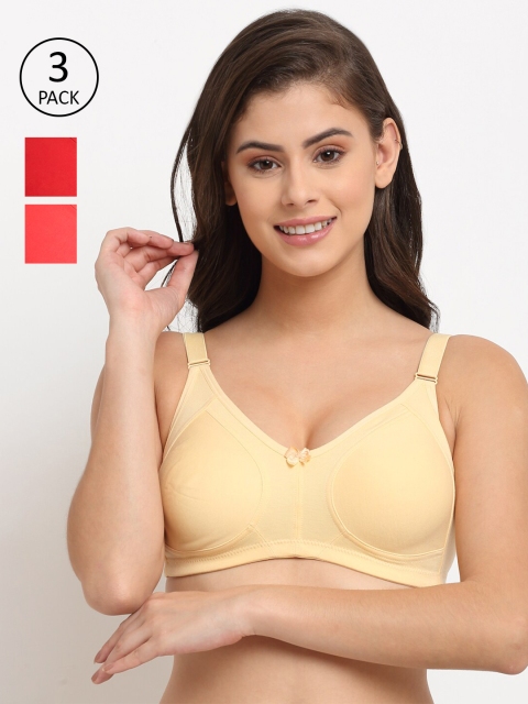 

Friskers Set of 3 Red & Beige Bra - Lightly Padded