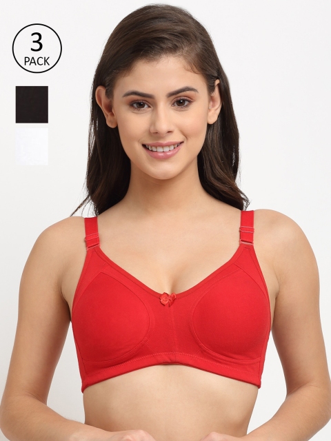 

Friskers Pack of 3 Black & White Solid Non Wired Medium Coverage Cotton T-shirt Bra