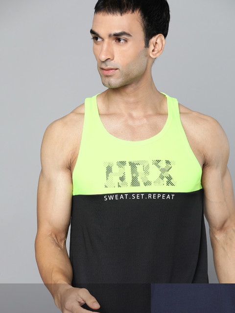 

HRX By Hrithik Roshan Men Pack of 2 Black & Blue Printed Antimicrobial Training Tshirt, Navy blue