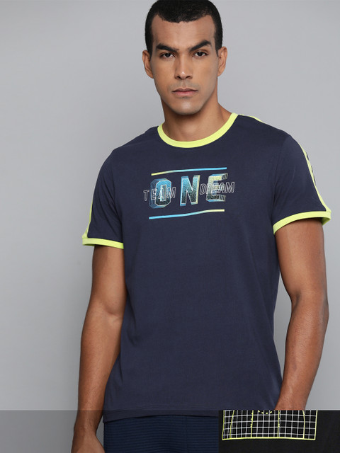 

HRX By Hrithik Roshan Men Pack of 2 Blue & Black Typographic Bio-Wash Lifestyle Tshirt, Navy blue