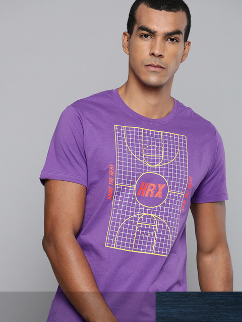 

HRX By Hrithik Roshan Men Pack of 2 Purple & Blue Graphic Bio-Wash Basketball Tshirt, Navy blue